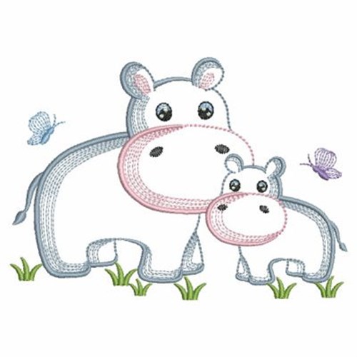 Hippo Mom & Baby Machine Embroidery Design