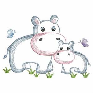 Picture of Hippo Mom & Baby Machine Embroidery Design