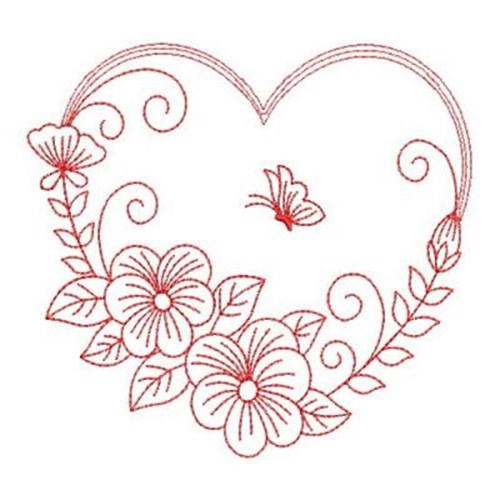 Redwork Pansy Heart Machine Embroidery Design
