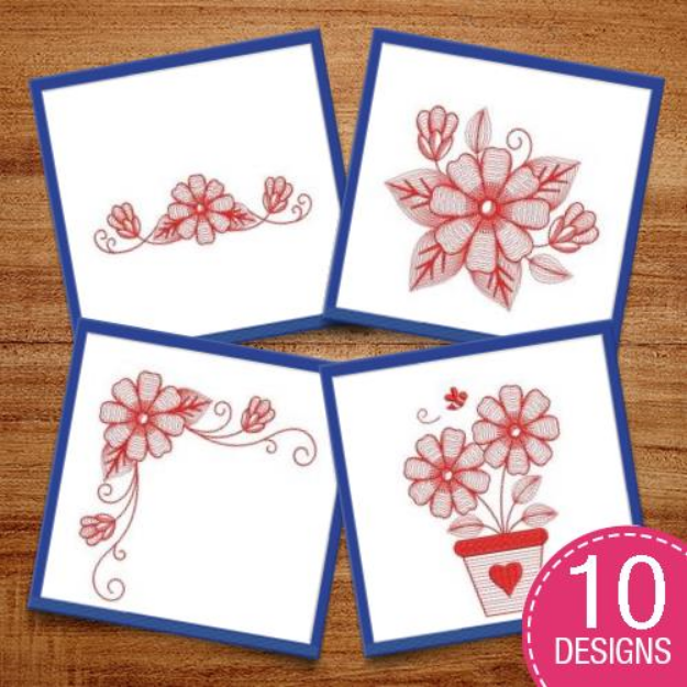 Picture of Redwork Rippled Daisy Embroidery Design Pack