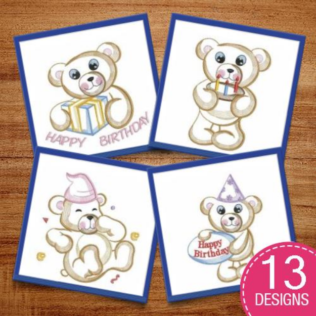 Picture of Birthday Teddy Bear Embroidery Design Pack