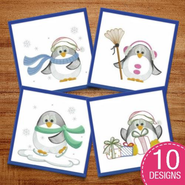 Picture of Little Penguins Embroidery Design Pack