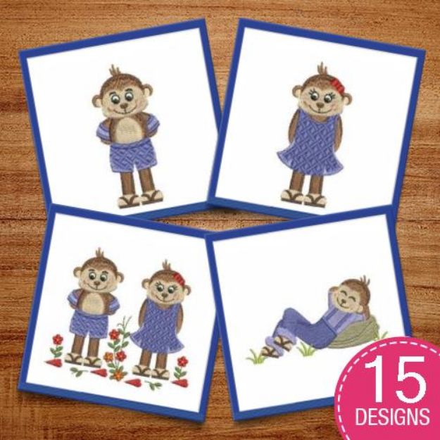 Picture of Cute Valentine Monkey Embroidery Design Pack