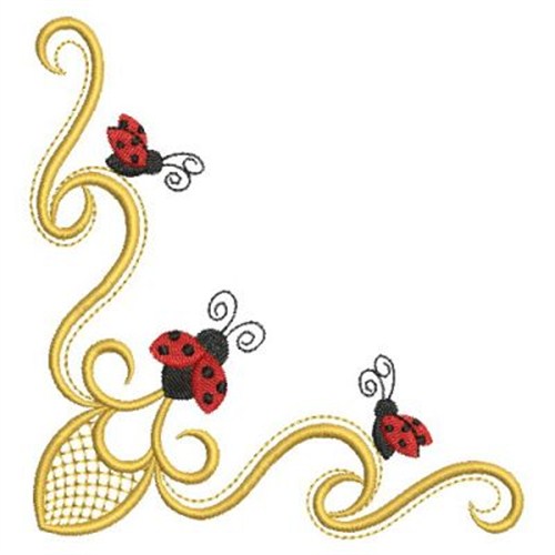 Heirloom Ladybug Corners Machine Embroidery Design