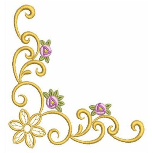 Golden Rose Corners Machine Embroidery Design
