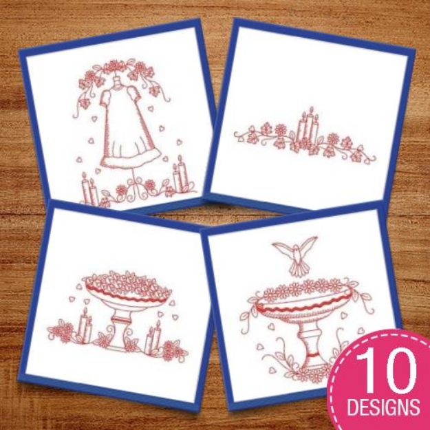 Picture of Redwork Christening Embroidery Design Pack