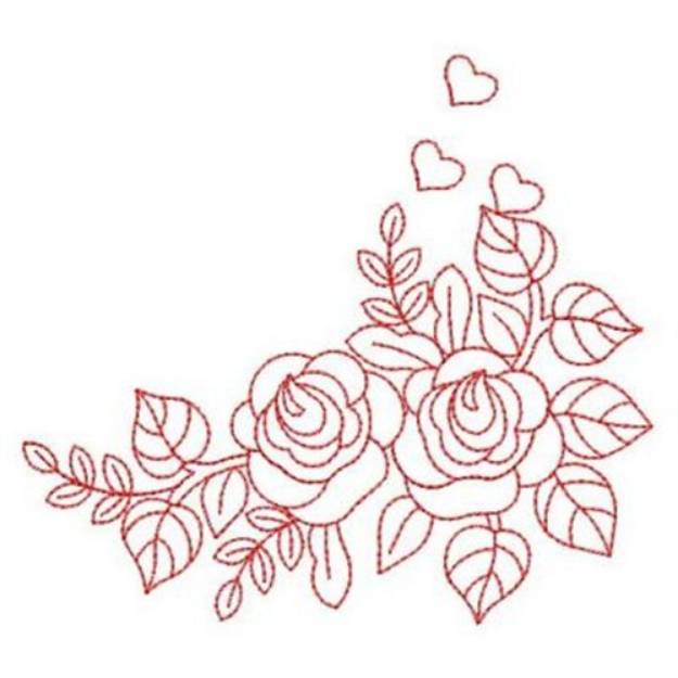 Picture of Redwork Roses Corner Machine Embroidery Design