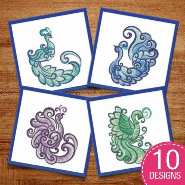 Picture of Colorful Peacocks Embroidery Design Pack