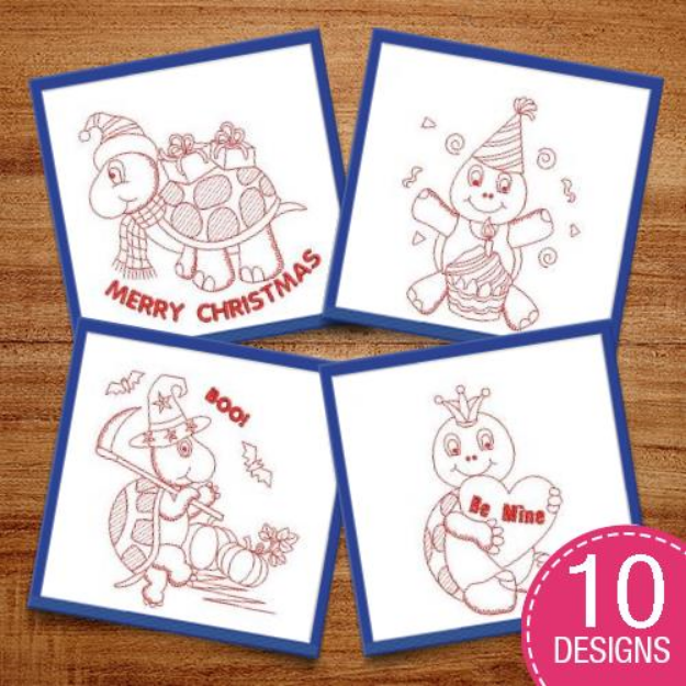 Picture of Redwork Holiday Turtle Embroidery Design Pack