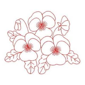 Picture of Redwork Heirloom Pansy Machine Embroidery Design