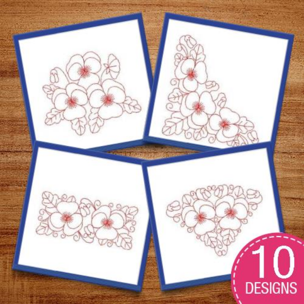 Picture of Redwork Heirloom Pansy Embroidery Design Pack