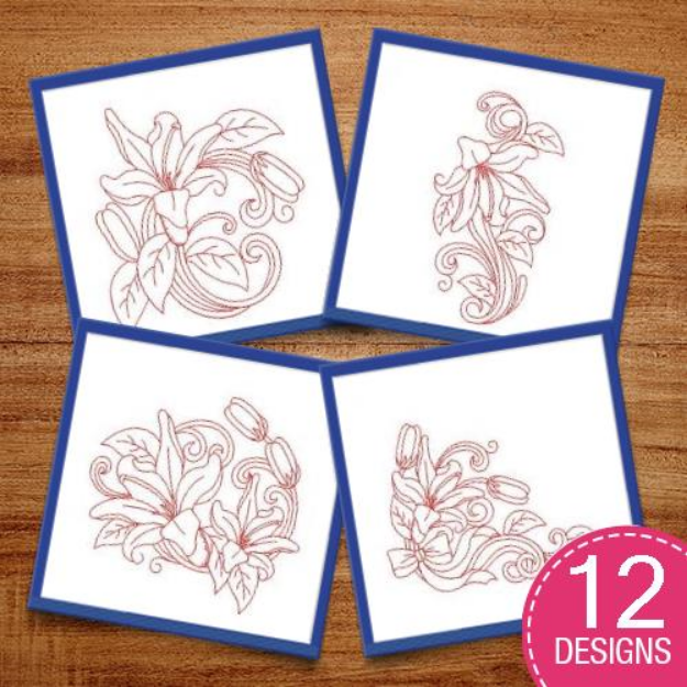 Picture of Redwork Lily Embroidery Design Pack