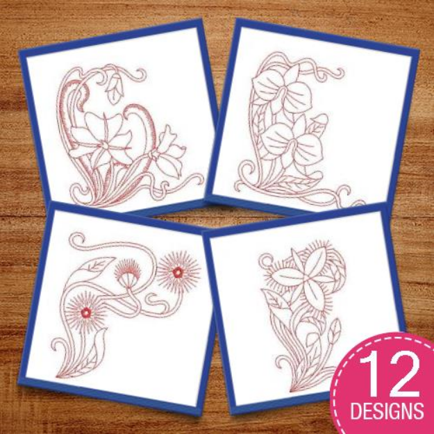 Picture of Redwork Australia Flowers Embroidery Design Pack