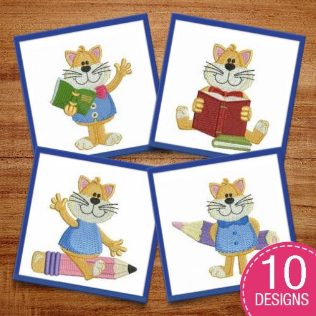 Picture of Cat in School Embroidery Design Pack