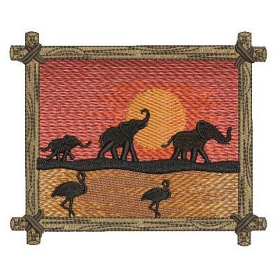 Elephant And Ostrich Scenery Machine Embroidery Design