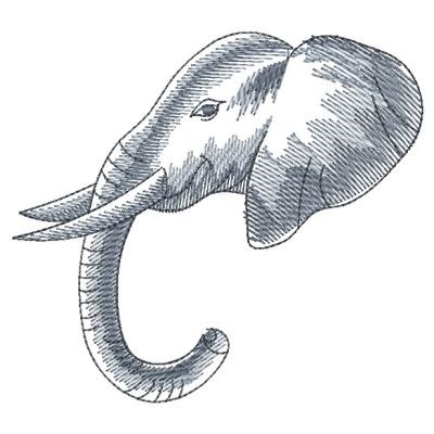 Sketched Elephant Machine Embroidery Design