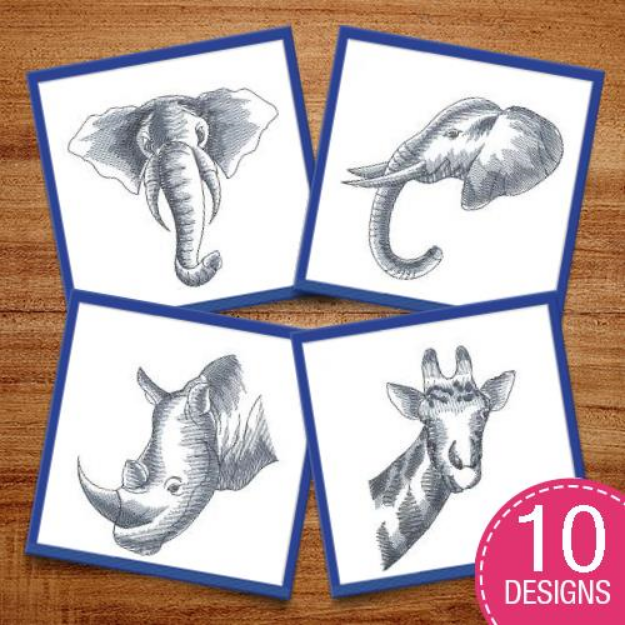 Picture of Sketched African Animals Embroidery Design Pack