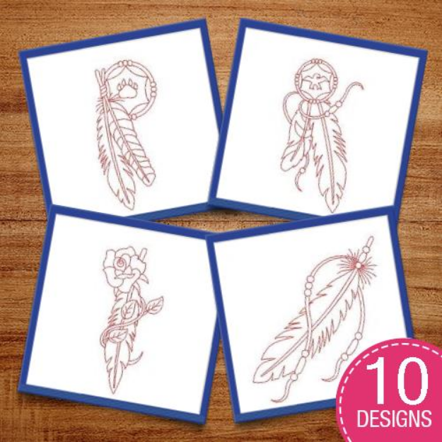 Picture of Redwork Indian Feathers Embroidery Design Pack