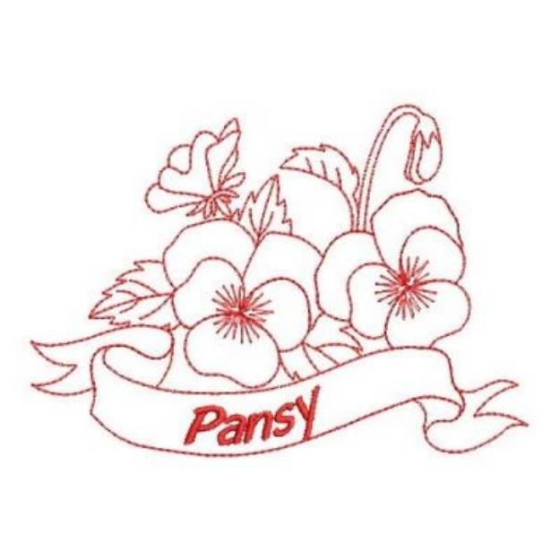 Picture of Redwork Pansy Machine Embroidery Design
