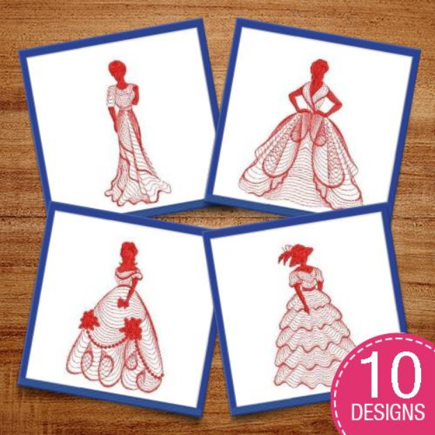 Picture of Redwork Rippled Victorian Lady Embroidery Design Pack