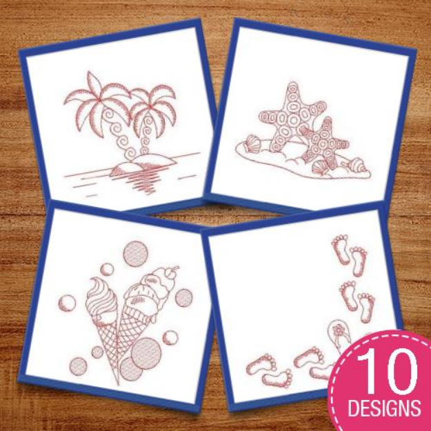 Picture of Redwork Summer Holiday Embroidery Design Pack