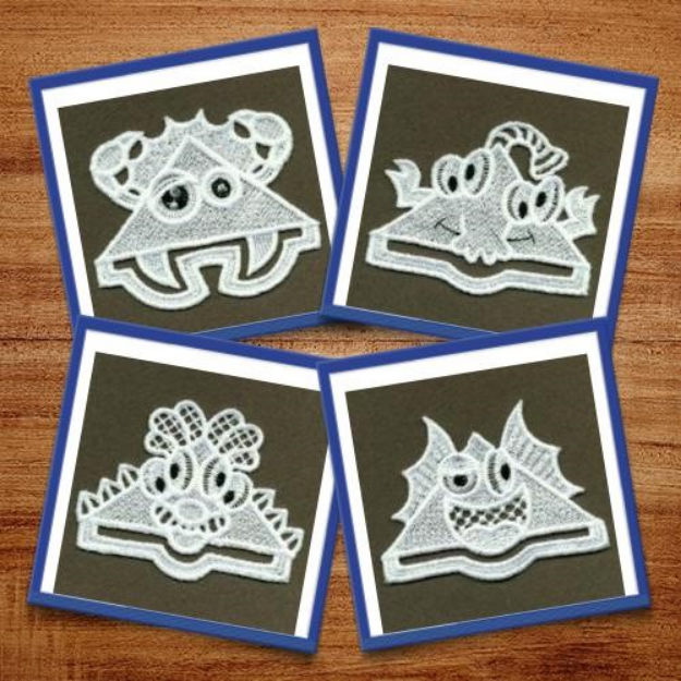 Picture of FSL Monster Bookmark Corners 1 Embroidery Design Pack