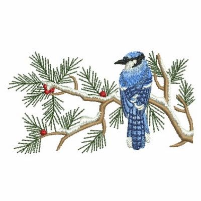 Blue Jay On Tree Machine Embroidery Design