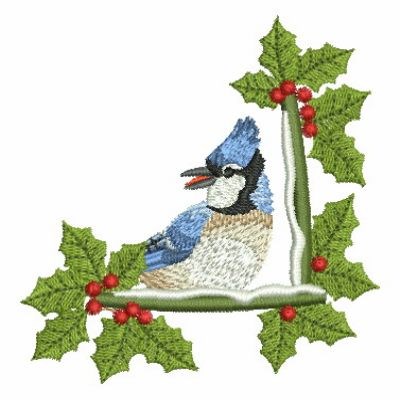 Holly And Blue Jay Machine Embroidery Design