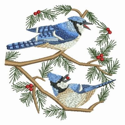 Winter Two Blue Jay Machine Embroidery Design