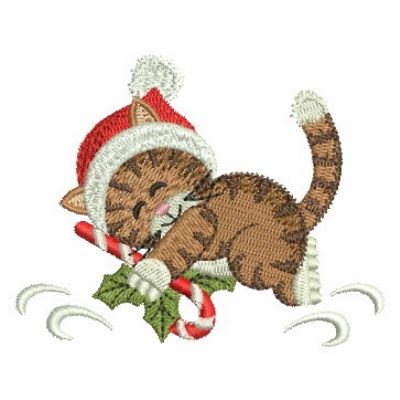 Christmas Cat With Candy Cane Machine Embroidery Design