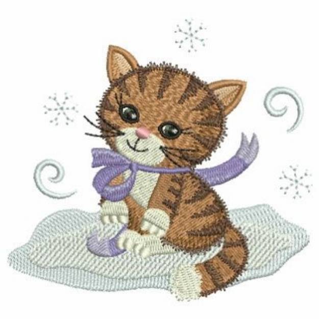 Picture of Christmas Cat With Snowflakes Machine Embroidery Design