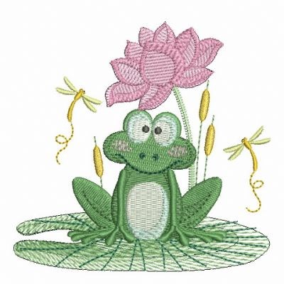 Little Froggie In Pond Machine Embroidery Design