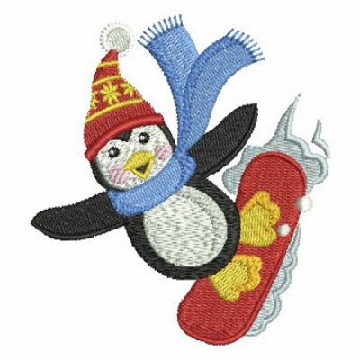 Christmas Sleighing Penguin Machine Embroidery Design