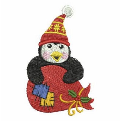 Christmas Penguin With Sack Machine Embroidery Design