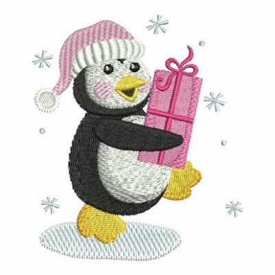 Christmas Penguin With Gift Machine Embroidery Design