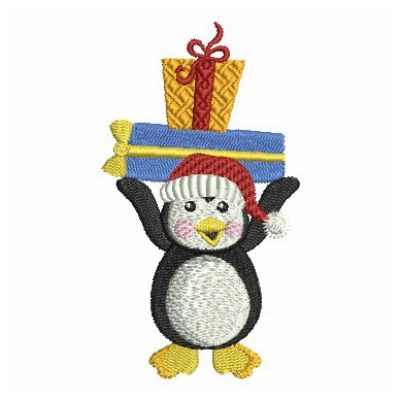 Christmas Penguin With Packages Machine Embroidery Design
