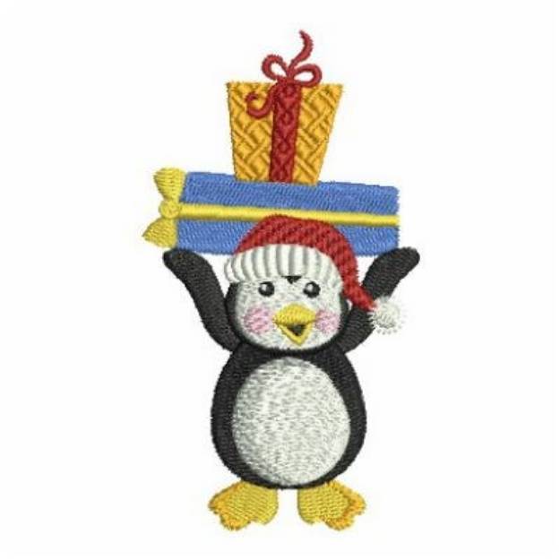Picture of Christmas Penguin With Packages Machine Embroidery Design