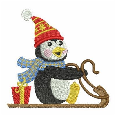 Christmas Penguin In Sledge Machine Embroidery Design