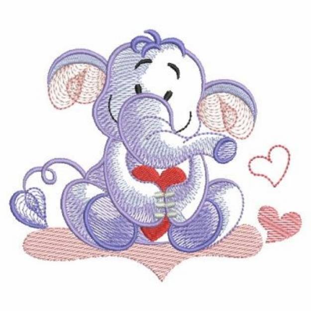 Picture of Sketched Valentine Elephant Machine Embroidery Design