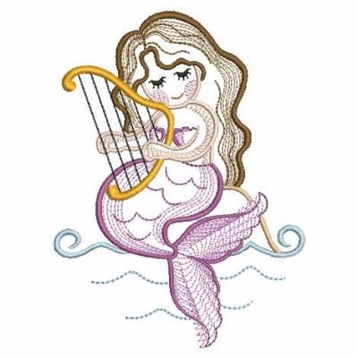 Harp Mermaid Machine Embroidery Design