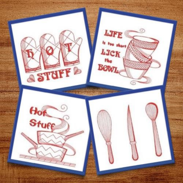 Picture of Redwork Kitchen Utensils Embroidery Design Pack