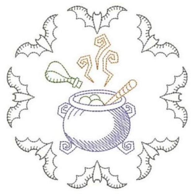 Picture of Redwork Halloween Witches Cauldron Machine Embroidery Design