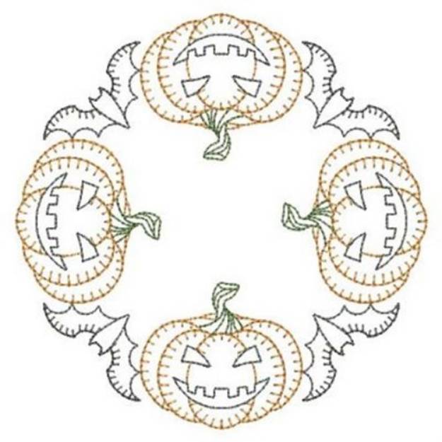 Picture of Redwork Halloween Pumpkin Circle Machine Embroidery Design