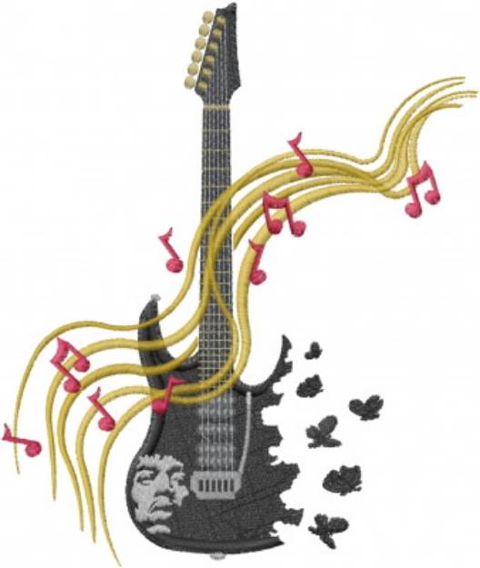 Picture of Guitar With Musical Notes