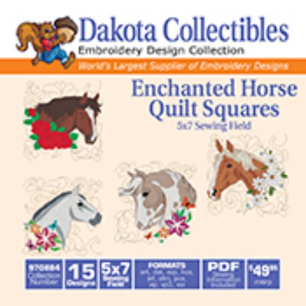 Picture of Enchanted Horse Quilt Squares Embroidery Design Pack