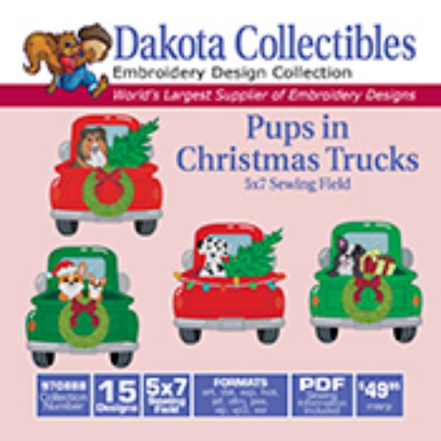 Picture of Pups In Christmas Trucks Embroidery Design Pack