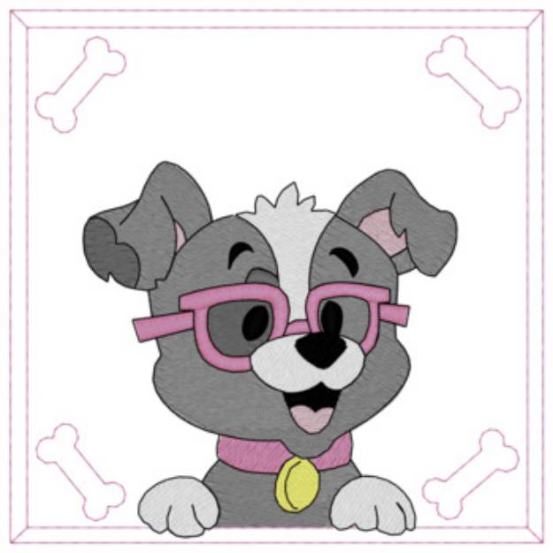 Picture of Puppy In Glasses Machine Embroidery Design