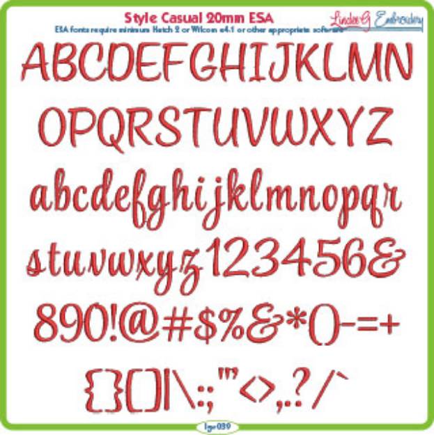 Picture of Style Casual Script 20mm ESA Font