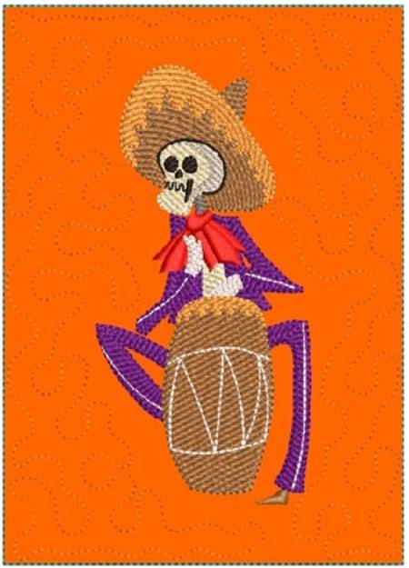Picture of Bongo Sugar Skull Machine Embroidery Design