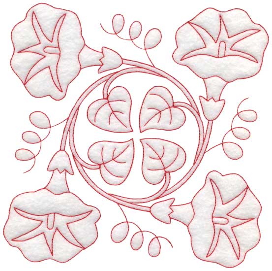 Morning Glory Redwork - Full-size Machine Embroidery Design